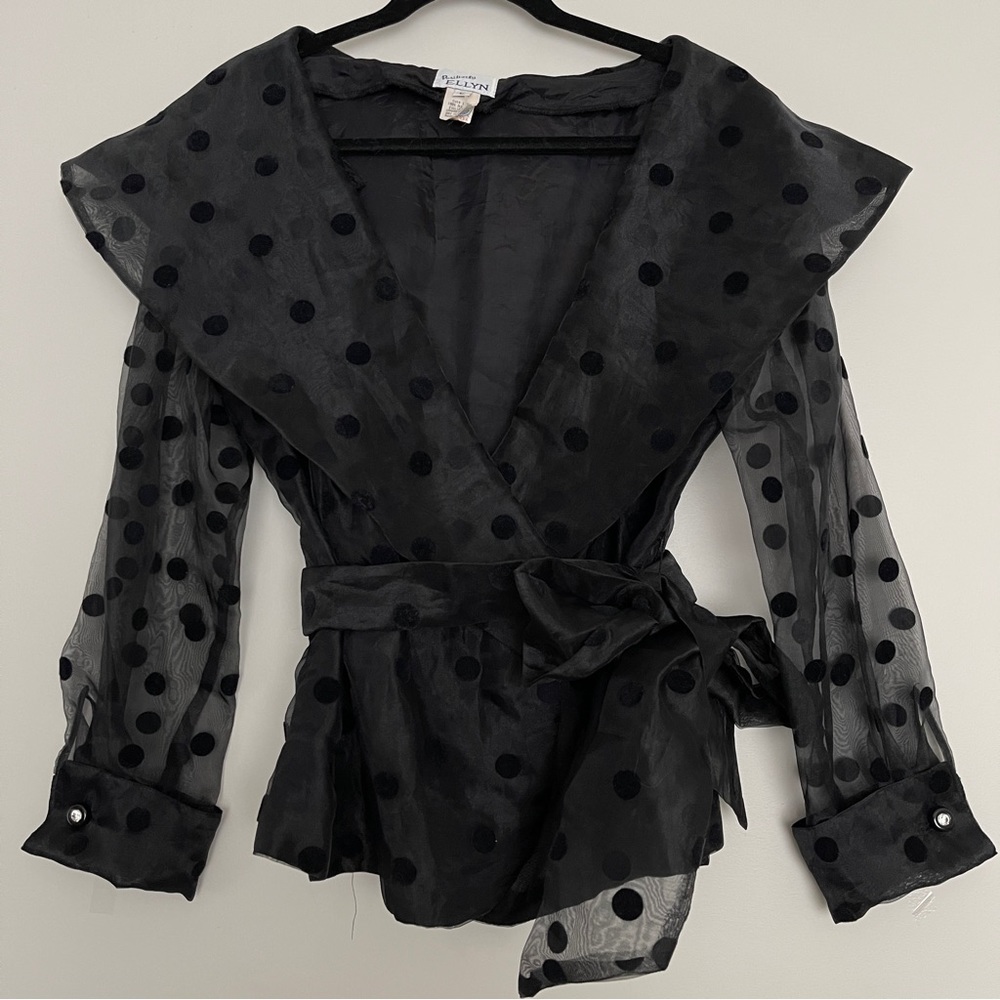Positively Ellyn Vintage Sheer Polkadot Wrap Blouse Sz L